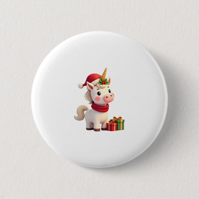 Unicorn Xmas Decoration Santa Unicorn Christmas T- Button (Front)