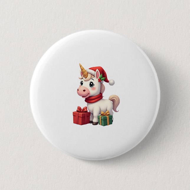 Unicorn Xmas Decoration Santa Unicorn Christmas T- Button (Front)