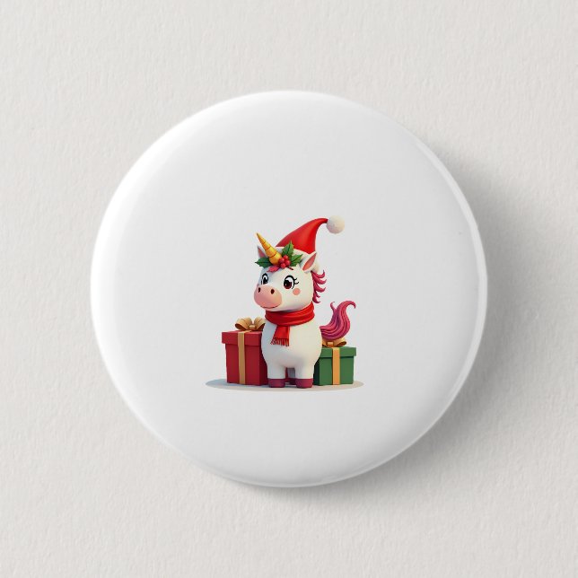 Unicorn Xmas Decoration Santa Unicorn Christmas T- Button (Front)