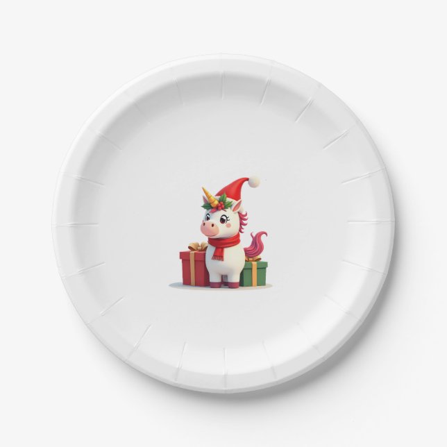 Unicorn Xmas Decoration Santa Unicorn Christmas T- Paper Plates (Front)