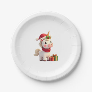 Unicorn Xmas Decoration Santa Unicorn Christmas T- Paper Plates