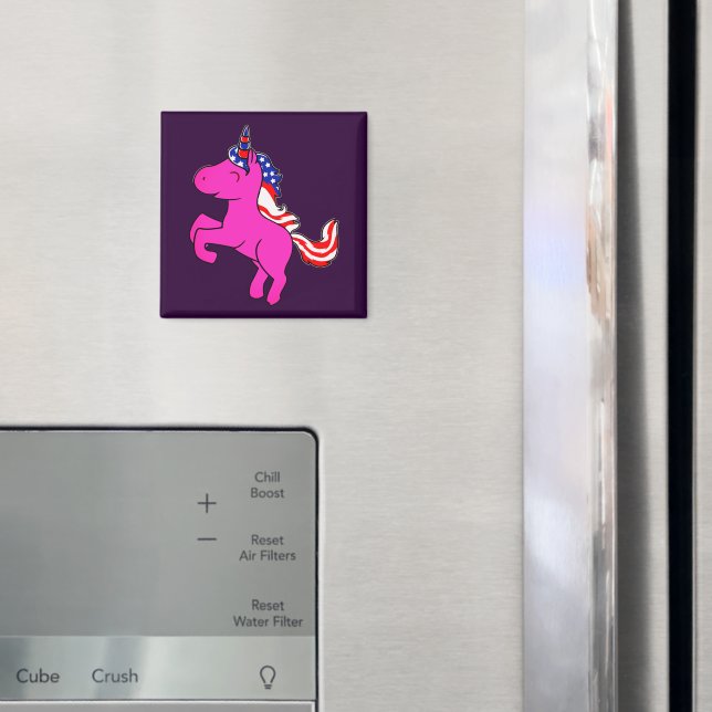 Unicorn Yarrow Pink Patriotic USA Flag Mane Art Magnet (In Situ (Fridge))