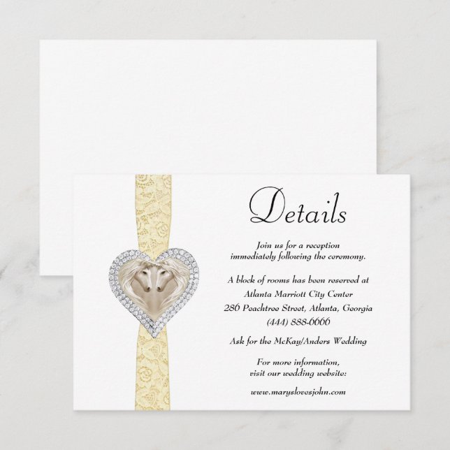 Unicorn Yellow Lace Wedding Details Enclosure Card (Front/Back)