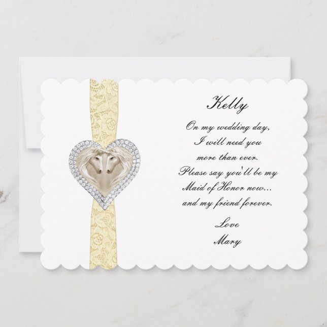 Unicorn Yellow Lace Wedding Maid Of Honor Card (Front)