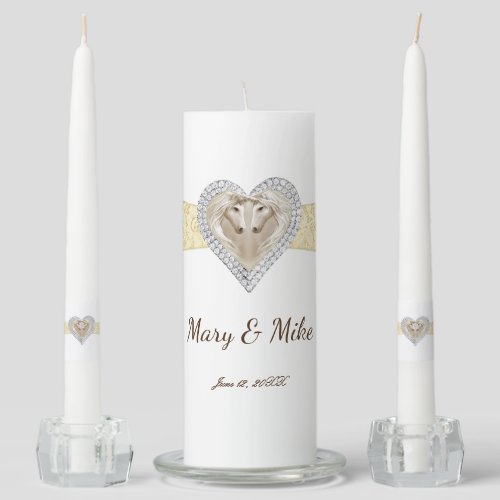 Unicorn Yellow Lace Wedding Unity Candle Set