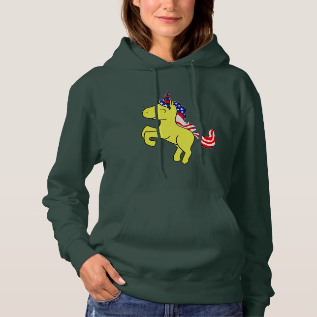 Unicorn Yellow Patriotic USA Flag Mane Cartoon Hoodie (Front)