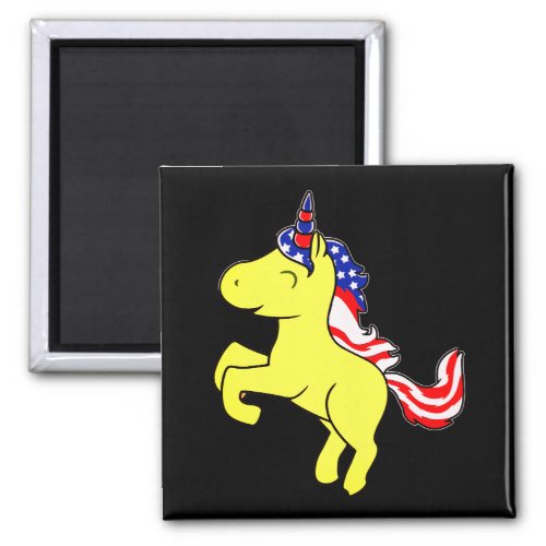 Unicorn Yellow Patriotic USA Flag Mane Cartoon Magnet