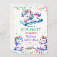 Unicorn yoga birthday party invitation
