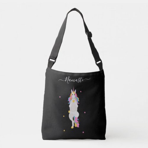 Unicorn yoga Black Poses Namaste Fun Crossbody Bag