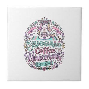 Unicorn Yoga Coffee Unicorns Stylish T-Shirt Desig Ceramic Tile
