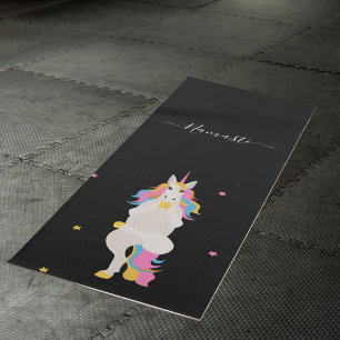 Unicorn yoga poses cute fun black namaste yoga mat