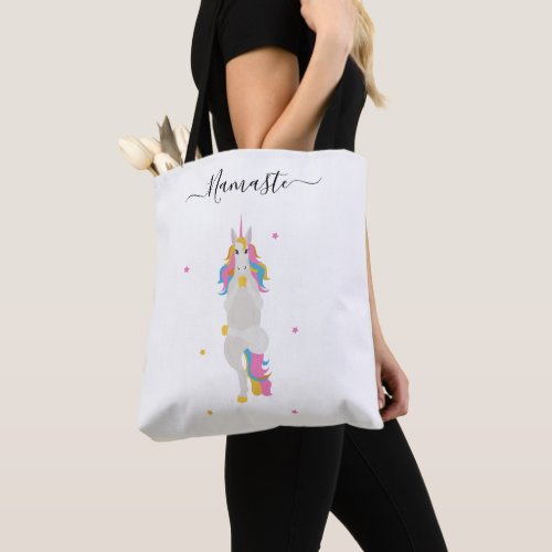 Unicorn yoga poses cute fun white Namaste Tote Bag