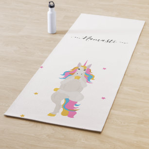Unicorn yoga poses cute fun white namaste yoga mat