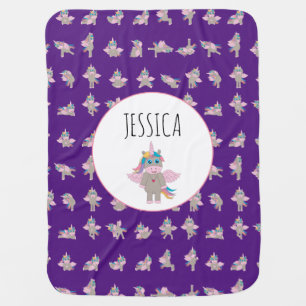Unicorn Yoga Poses Pattern Custom Girls Name Baby Blanket