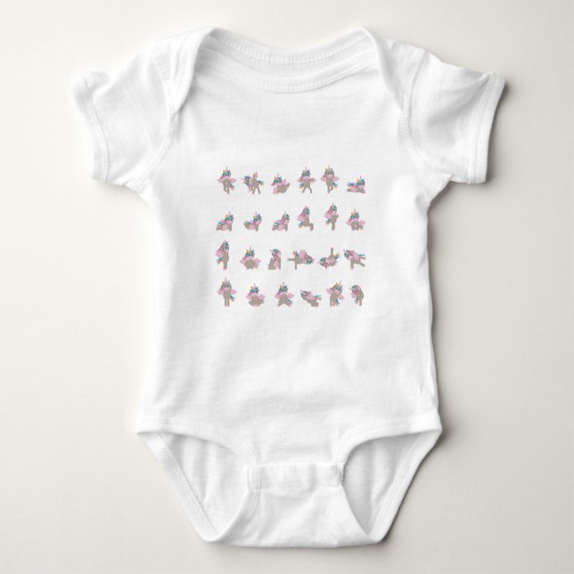 Unicorn Yoga Poses Pattern Design Baby Bodysuit (Front)