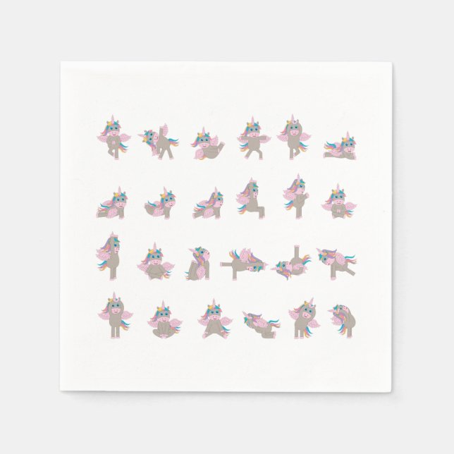 Unicorn Yoga Poses Pattern Design Napkins (Front)