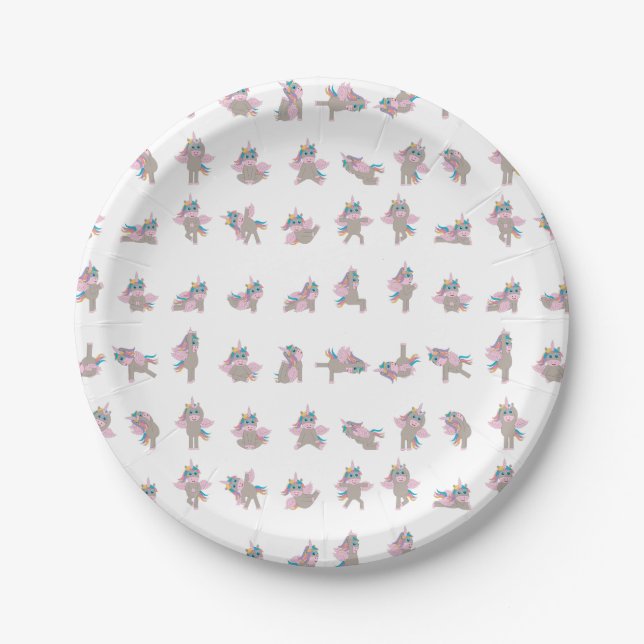 Unicorn Yoga Poses Pattern Design Paper Plates (Front)