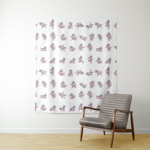 Unicorn Yoga Poses Pattern Design Tapestry