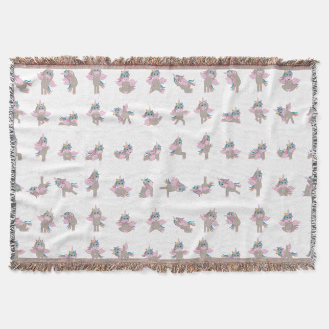 Unicorn Yoga Poses Pattern Design Throw Blanket (Front)