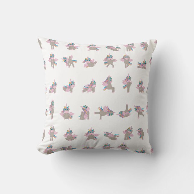Unicorn Yoga Poses Pattern Design Throw Pillow (Front)