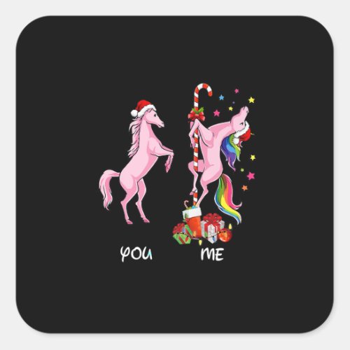 Unicorn You vs Me Funny Santa Hat Rainbow Christma Square Sticker