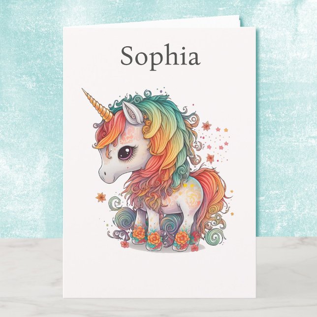 Unicorn Young Girls Birthday Card Personalize Name (Creator Uploaded)