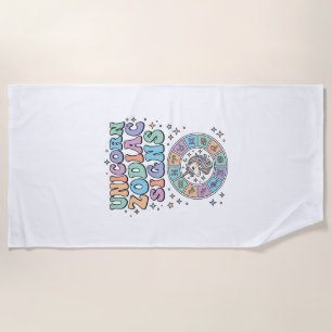 Unicorn Zodiac Signs Kawaii Vector Design_1 Beach Towel