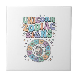 Unicorn Zodiac Signs Kawaii Vector Design_1 Ceramic Tile