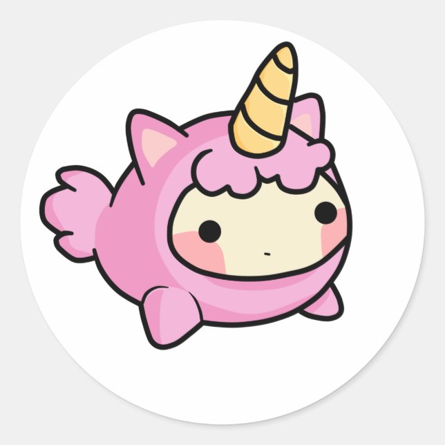 Unicornio Kawaii Classic Round Sticker (Front)