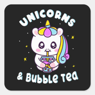 Unicorns And Bubble Tea Chibi Cute Unicorn Square Sticker