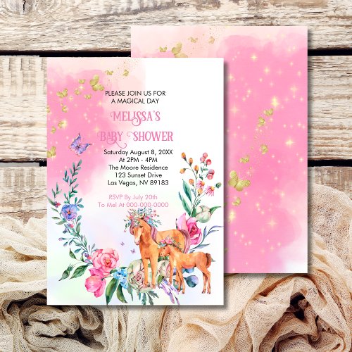Unicorns and butterflies baby shower invitation