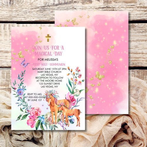 Unicorns And Butterflies First Holy Communion Invitation