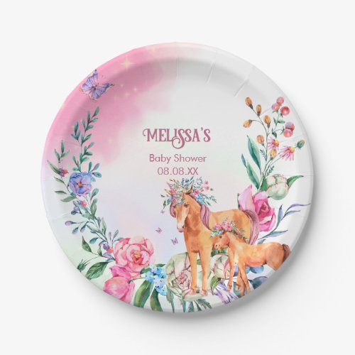 Unicorns and butterflies magical baby shower theme paper plates