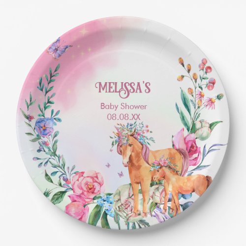 Unicorns and butterflies magical baby shower theme paper plates