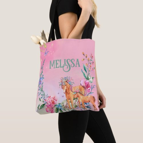 Unicorns and butterflies pink pastel personalized tote bag
