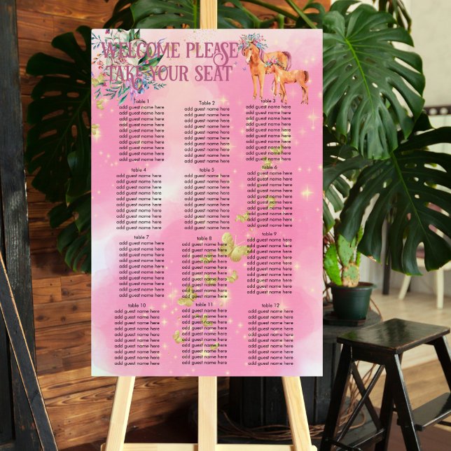 Unicorns And Butterflies Pink Pastel Seating Chart Foam Board (Creator Uploaded)