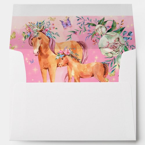 Unicorns and butterflies Watercolor Pink Gold  Envelope
