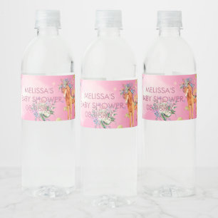Unicorns and butterflies watercolor pink water bottle label