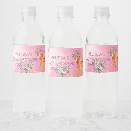 Unicorns and butterflies watercolor pink  water bottle label
