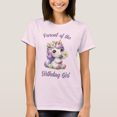 Unicorns and daisies birthday girls parent T_Shirt