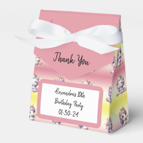 Unicorns and daisies birthday party thank you favor boxes