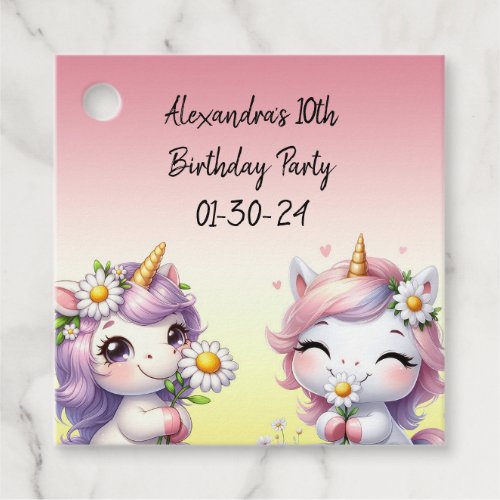 Unicorns and daisies birthday party thank you favor tags