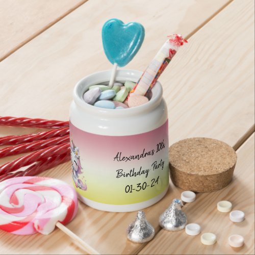 Unicorns and daisies childs birthday party candy jar
