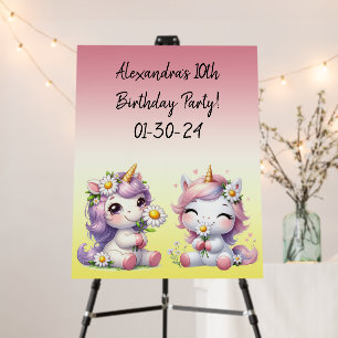 Unicorns and daisies, child's birthday party foam board