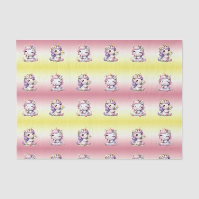 Unicorns and daisies, child's birthday party tissue paper (Front)