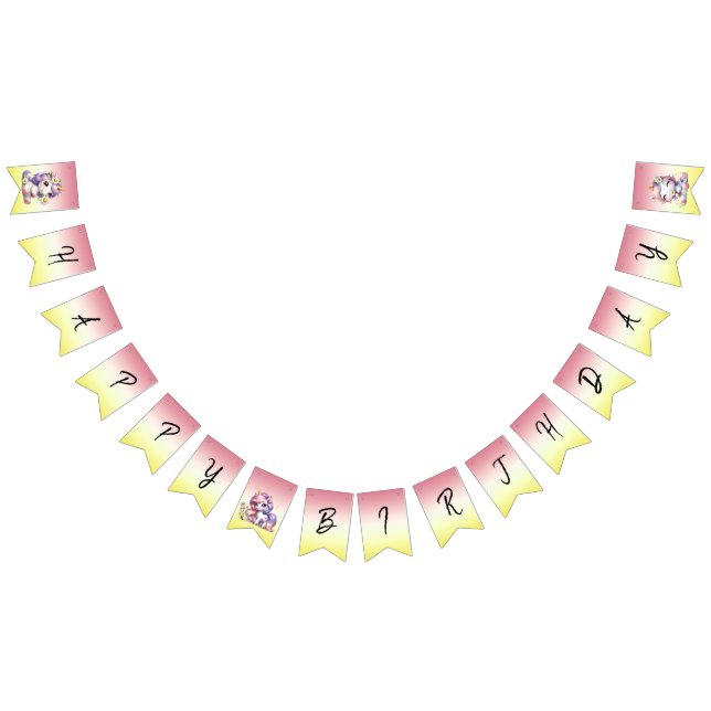 Unicorns and daisies, "Happy Birthday" Bunting Flags (All)