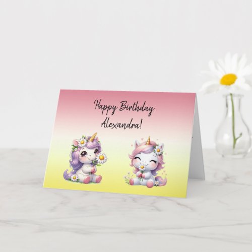 Unicorns and daisies Happy Birthday Card
