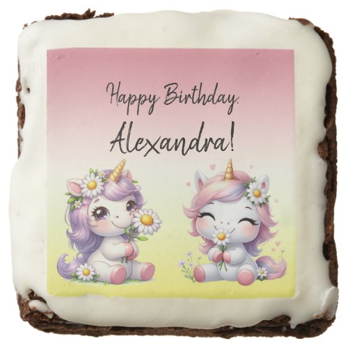 Unicorns and daisies Happy Birthday party Brownie