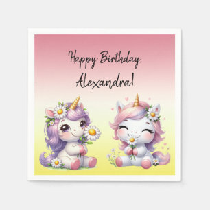Unicorns and daisies, "Happy Birthday" party Napkins