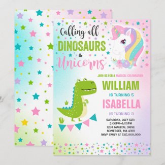 Unicorns And Dinosaurs Birthday Invitation Magical